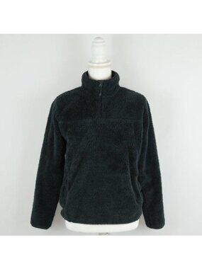 Eddie Bauer Women's Small Gray Sherpa Fleece 1/4 Zip Casual Pullover